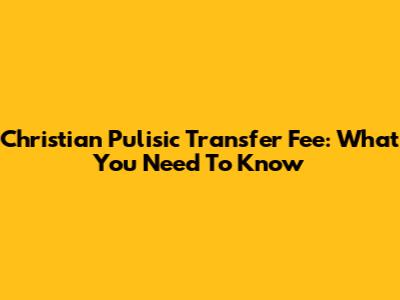 Christian Pulisic Transfer Fee: What You Need To Know