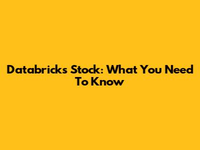 Databricks Stock: What You Need To Know
