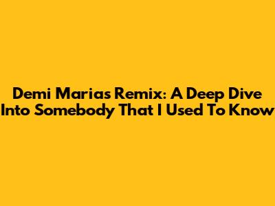 Demi Maria's Remix: A Deep Dive Into 'Somebody That I Used To Know'