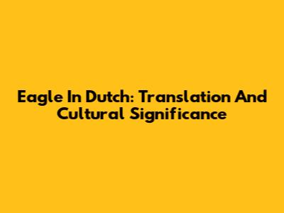 Eagle In Dutch: Translation And Cultural Significance