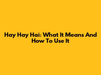 Hay Hay Hai: What It Means And How To Use It
