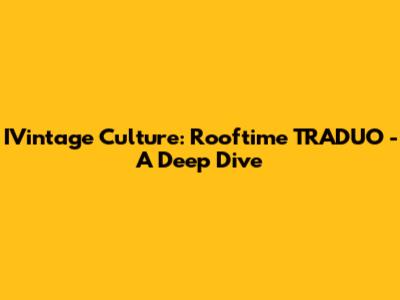 IVintage Culture: Rooftime TRADUO - A Deep Dive