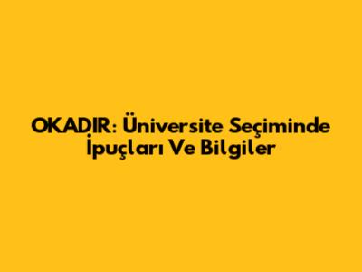 OKADIR: Üniversite Seçiminde İpuçları Ve Bilgiler