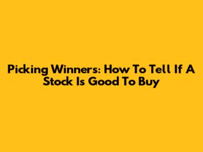 Picking Winners: How To Tell If A Stock Is Good To Buy