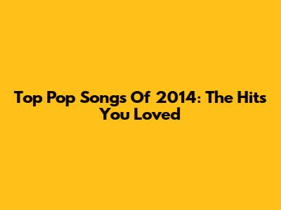 Top Pop Songs Of 2014: The Hits You Loved