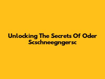 Unlocking The Secrets Of Oder Scschneegngersc
